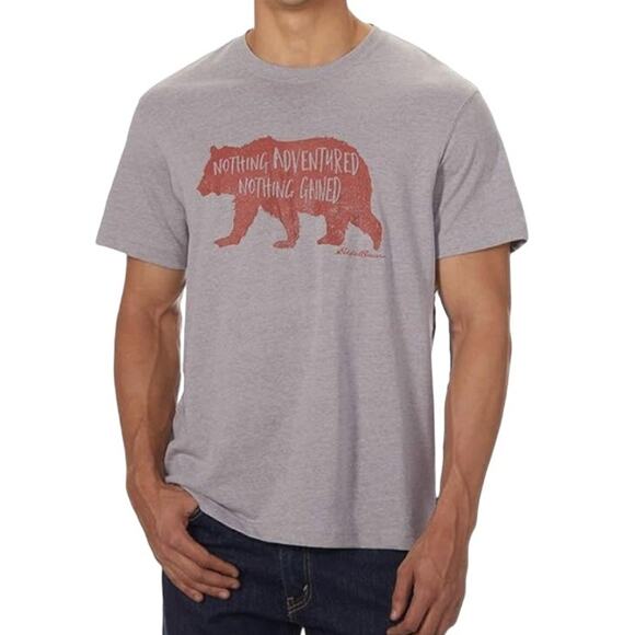 EDDIE BAUER Nothing Adventured Nothing Gained Bear Graphic T-Shirt Grey Size L - Picture 1 of 10
